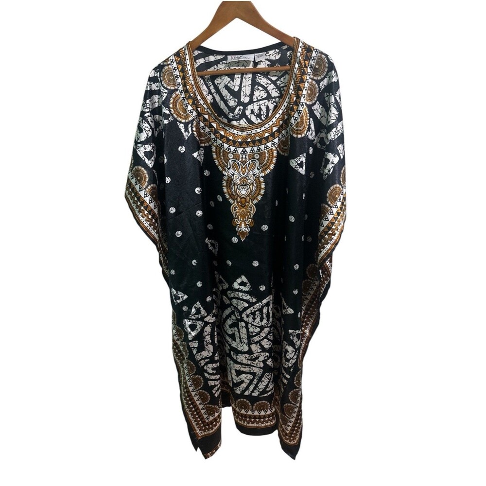EY Signature Kaftan One Size Black White Caftan Beach Cover Up Boho Resort